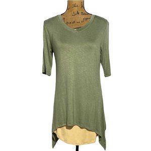 Logo Lori Goldstein S Tunic Top Layer Shark Bite Tee Shirt Sage Green Beige Cozy